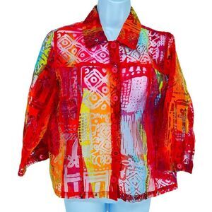 Toni Morgan Women's‎ SZ S Button Down Multicolor Patterns Sheer Blouse/Jacket